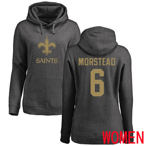 New Orleans Saints Ash Women Thomas Morstead One Color NFL Football #6 Pullover Hoodie Sweatshirts